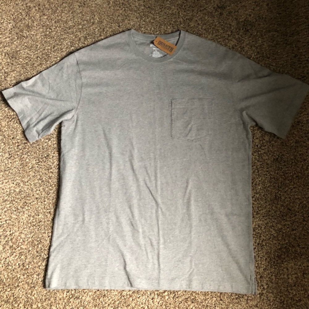 Gray men’s Duluth short sleeve with chest pocket